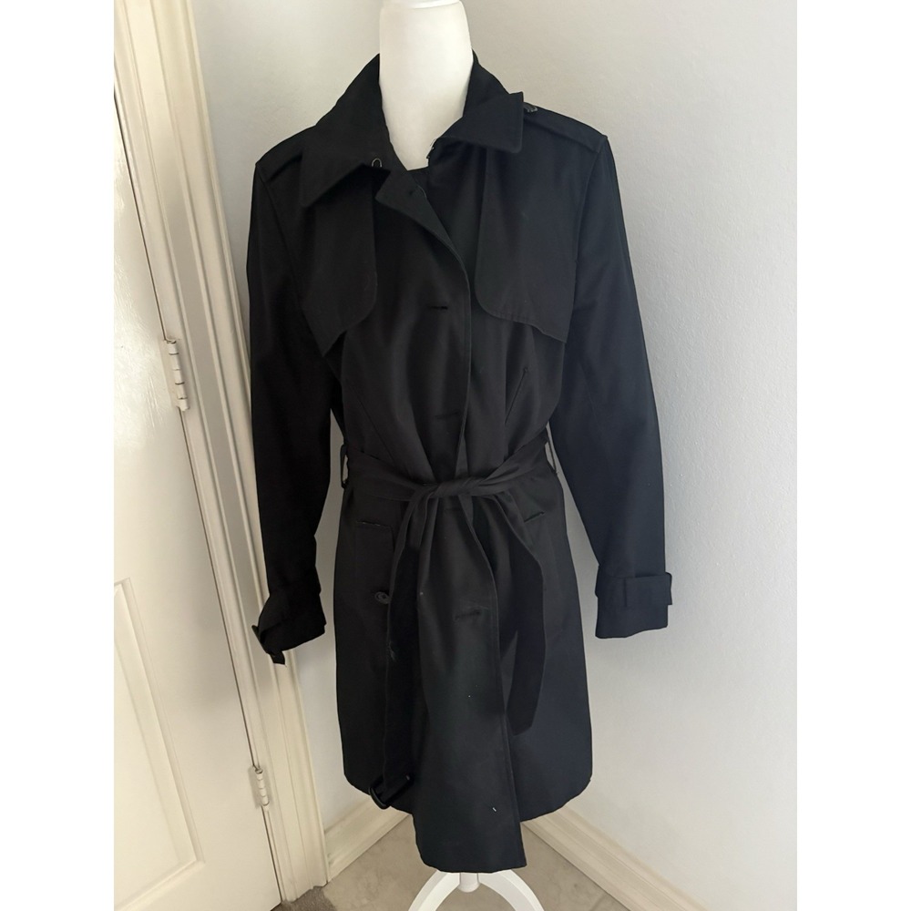 Banana Republic Trench Coat Womens Large Black Belted Double Breasted Mid-Length